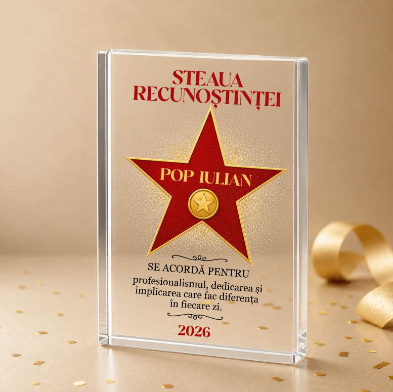 Trofeu Sticlă Personalizat, Steaua Recunostintei, Cadou de apreciere - imagine 2